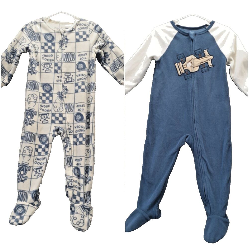Kids Headquarters Sz 2T Blue 2 Footed Fleece Blanket Sleeper Pajama Race Car